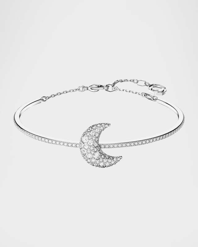 Luna Rhodium-Tone Crystal Pave Moon Bangle Bracelet